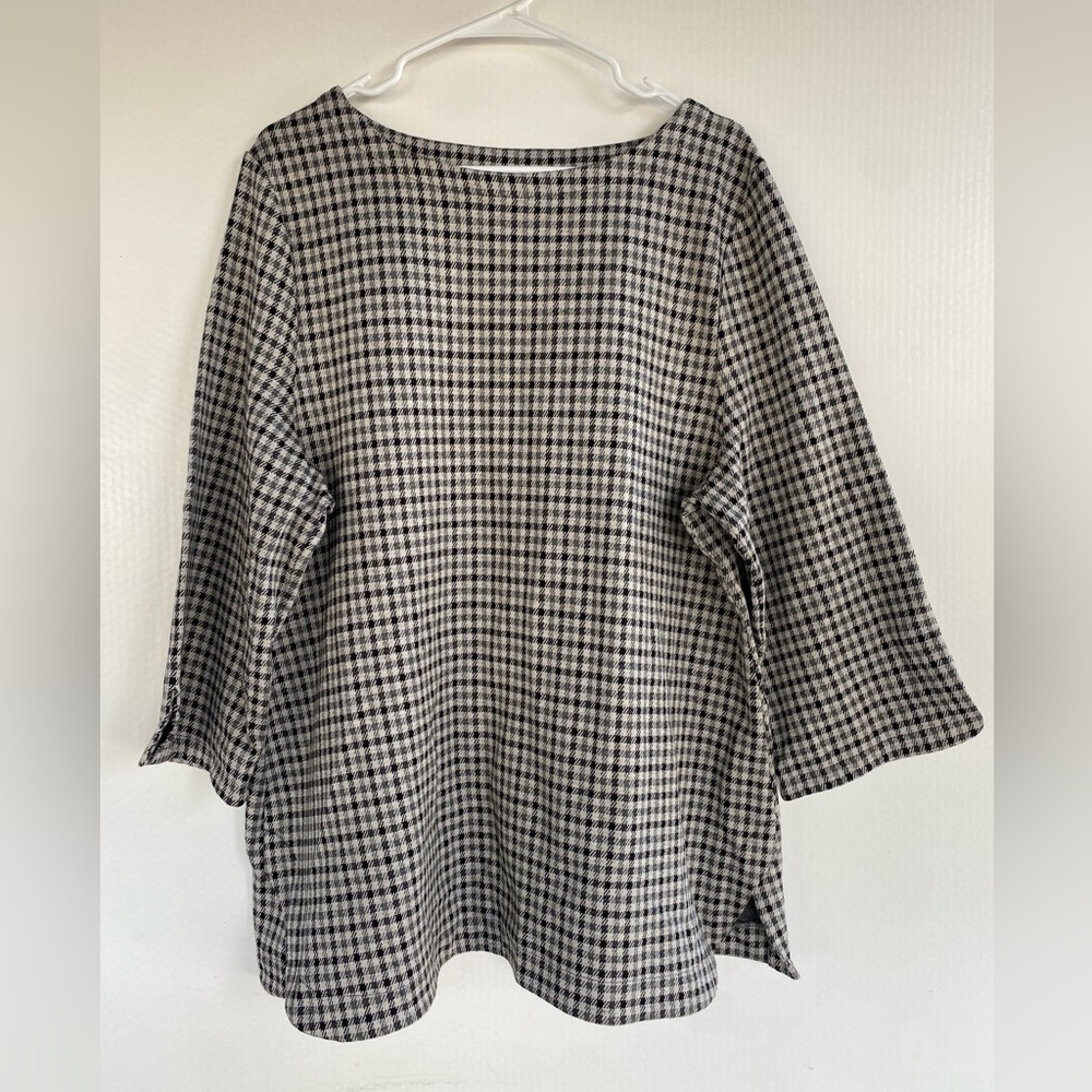 J Jill Womens XL Houndstooth Ponte Knit Top 3/4 Sleeve Gray Black Stretch